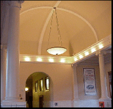Curved ceiling and lighting.
